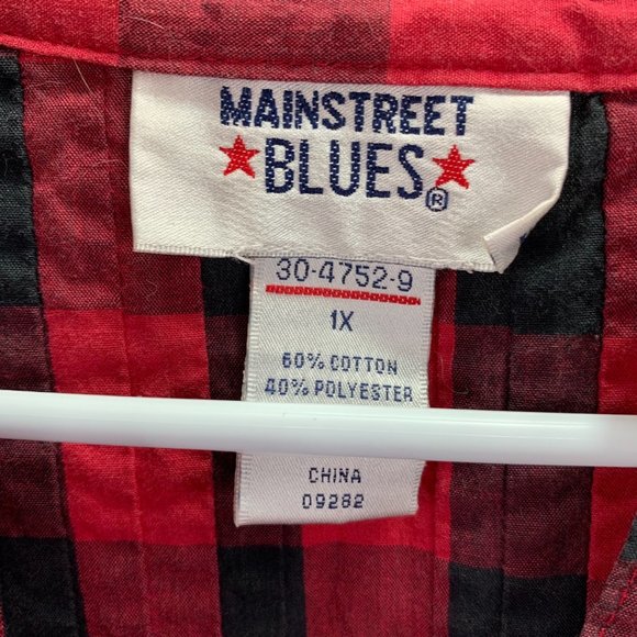 Buffalo Check Tunic Top Peasant Top Red Black Plus size 1X Pleated Pullover - Picture 3 of 4